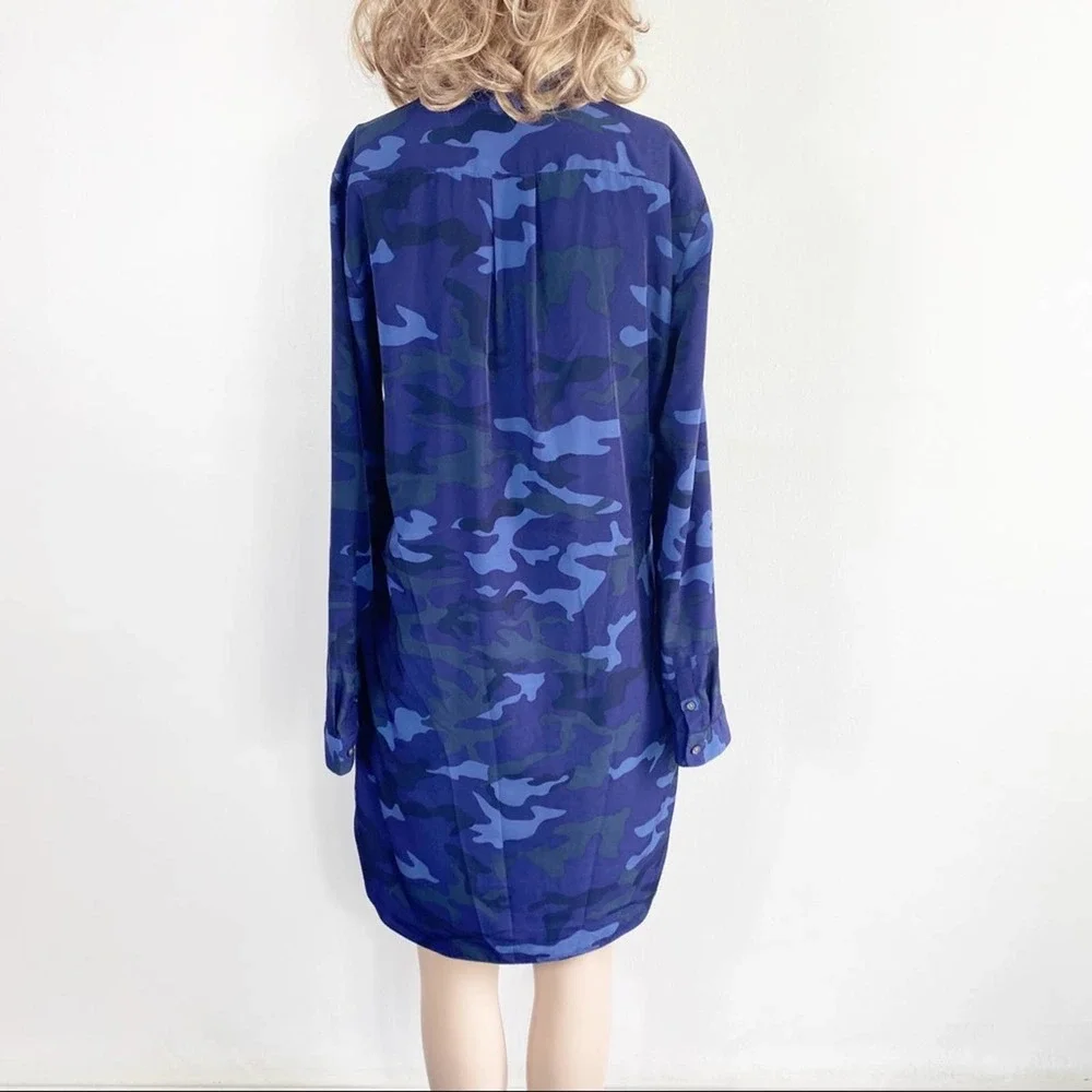 GAP Blue Camo Shirt Shift Dress pockets front S - Picture 10 of 11